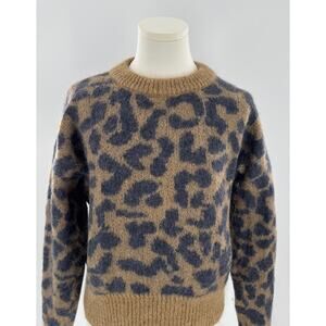Sezane Alpaca Mohair Leopard Sweater Brown Black Animal Print Knit Pullover M